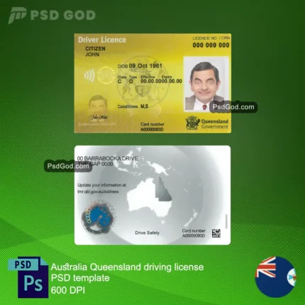 Australia Queensland fake driving license psd template - Modello psd di patente di guida falsa per l'Australia Queensland - Australia Queensland fake driving license vectore file download