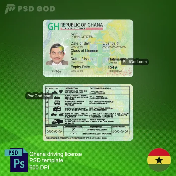 download Ghana fake driving license psd template- Ghana atoro tumi krataa psd template - Ghana fake driving license vector file download