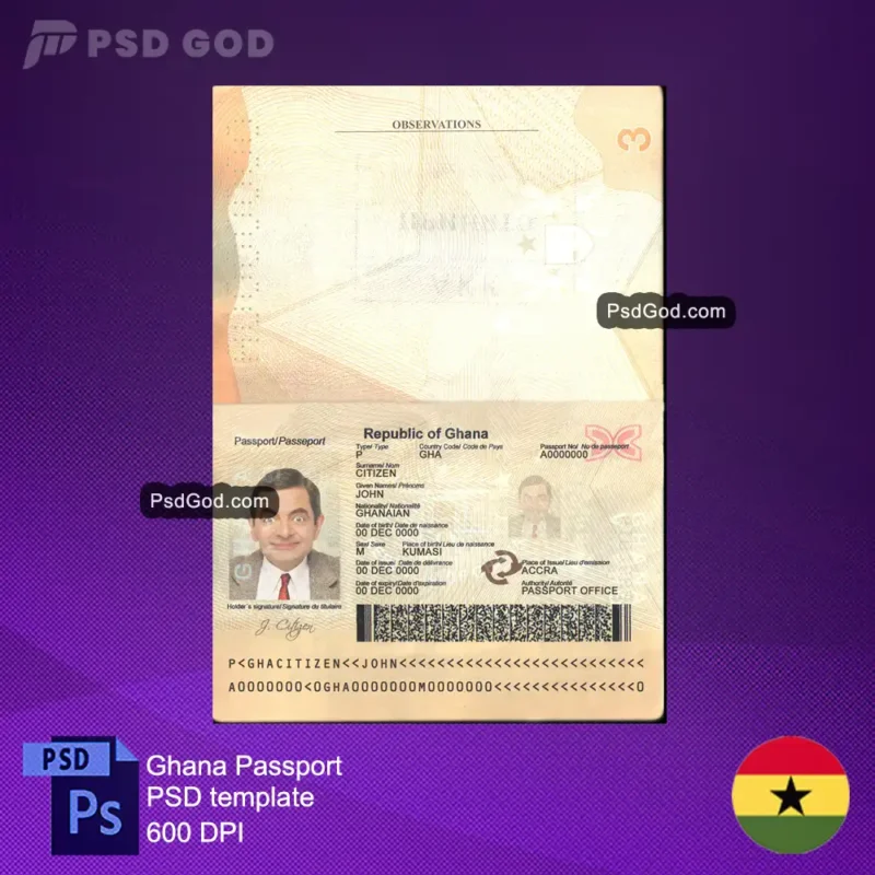 Ghana fake passport psd template-Ghana atoro akwantu tumi krataa psd template- Buy ghana passport- fae ghana passport