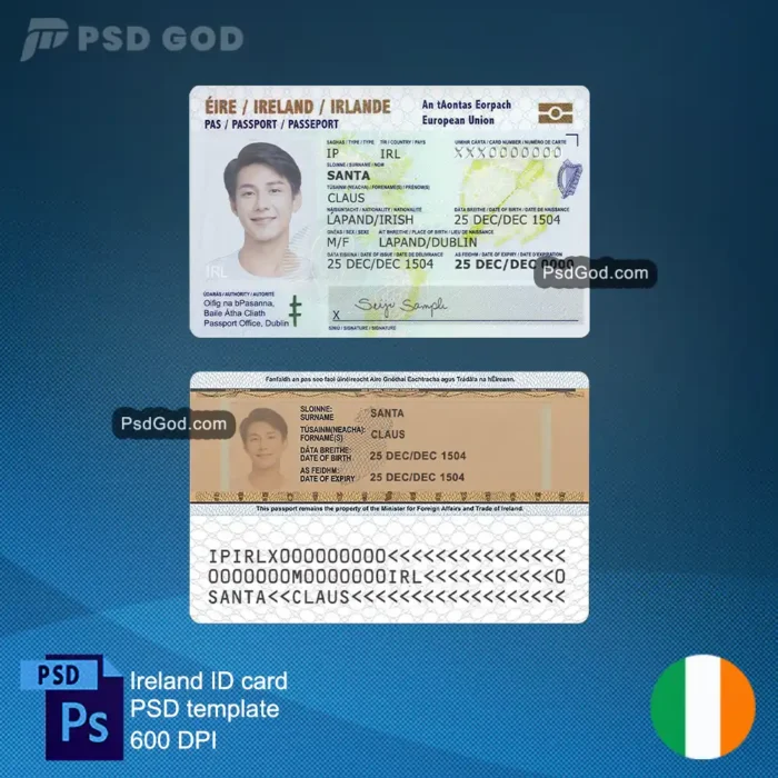 Ireland fake ID card psd template - Teimpléad psd cárta aitheantais falsa na hÉireann - buy Ireland fake ID card vector