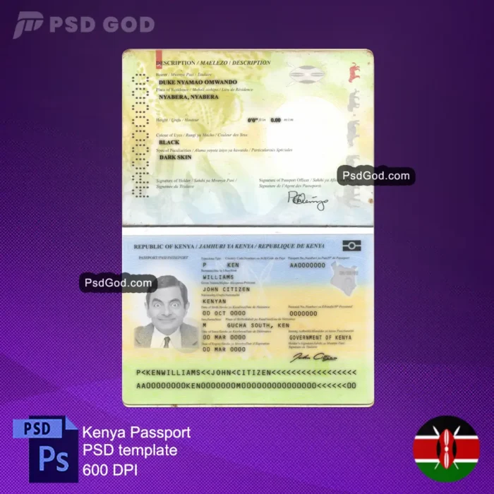 Kenya fake passport psd template -Kiolezo cha PSD ya pasipoti bandia ya Kenya- buy fake kenya passport psd template