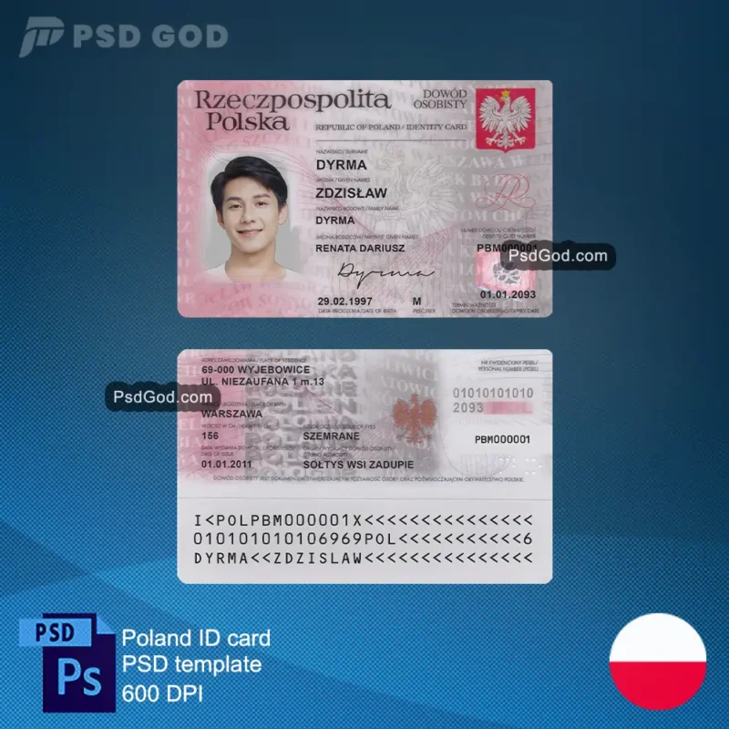 Poland fake ID card psd template - Szablon psd fałszywego dowodu osobistego w Polsce - buy Poland fake ID card vector