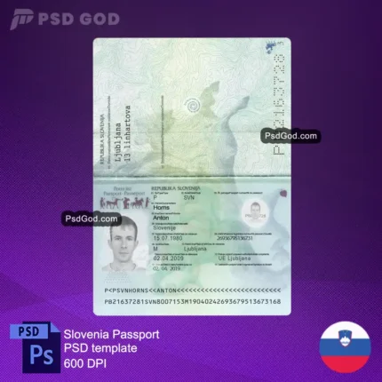 Slovenia fake passport psd template - Ponarejen potni list Slovenije predloga psd- Buy Slovenia fake passport vector