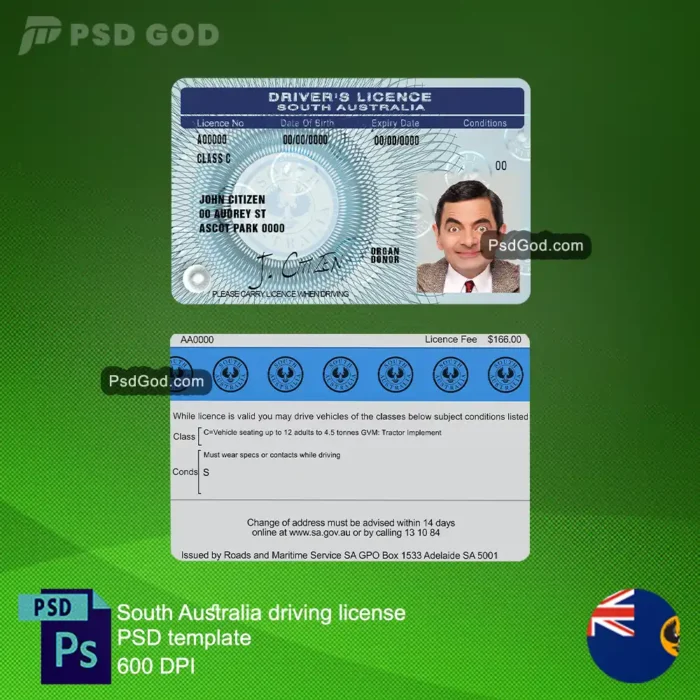 South austarlia fake driving license psd template - Modello psd patente di guida falsa dell'australia meridionale - South austarlian fake driving license psd template