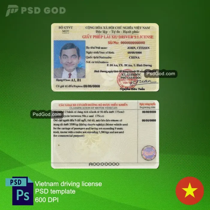 Vietnam fake driving license psd template - Mẫu psd giấy phép lái xe giả Việt Nam - vietnamese fake drivers license vector