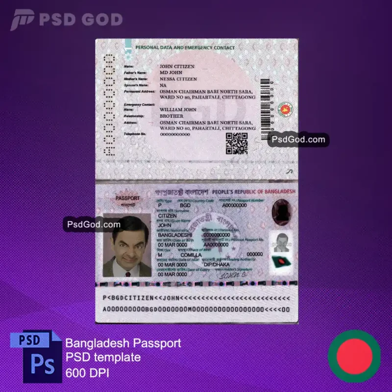 download Bangladesh fake passport psd template -বাংলাদেশ জাল পাসপোর্ট psd টেমপ্লেট -buy fake bangla passport vector file