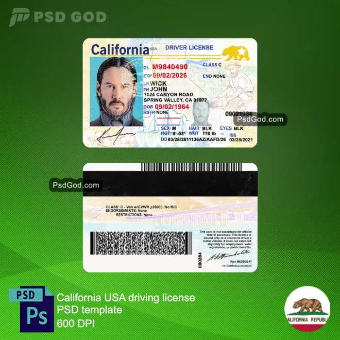 buy or download California USA fake - driving license psd template - 购买或下载美国加利福尼亚州假驾驶执照 PSD 模板 - Buy or download fake Californians driving license - 购买或下载假加州驾驶执照