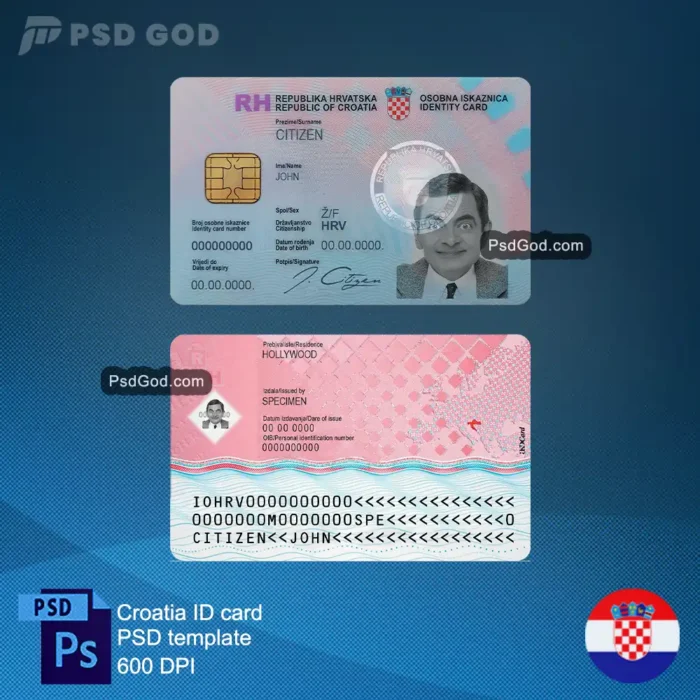 buy or Download Croatia fake ID card psd template - Hrvatska lažna osobna iskaznica psd predložak - download fake Croatian ID card vector file