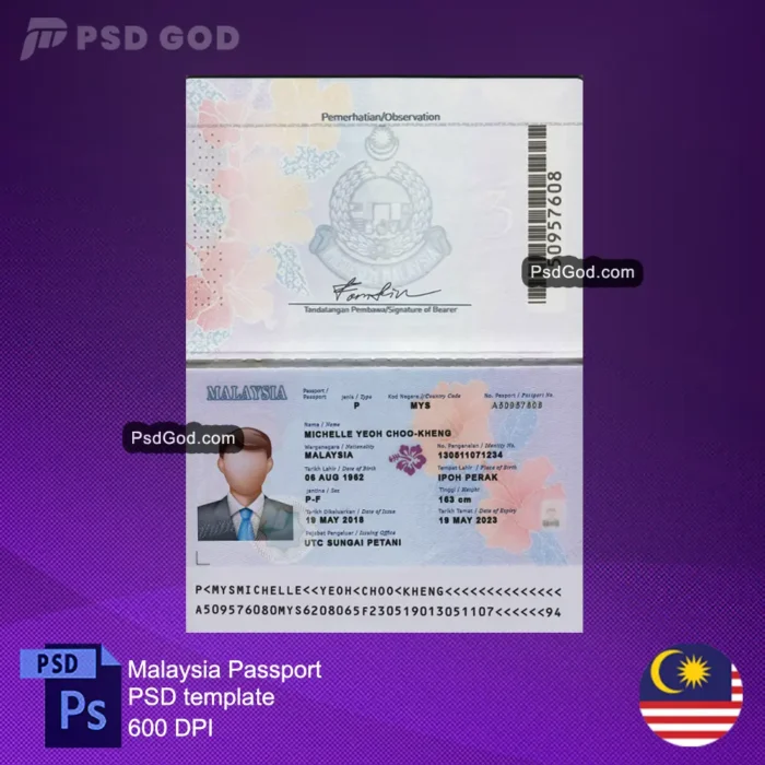 Malaysia fake passport psd template