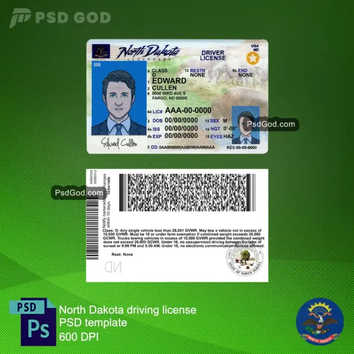 Buy or download north dakota fake driving license psd template - 购买或下载北达科他州假驾驶执照 PSD 模板 Buy or download fake north dakotian driving license vector file 购买或下载假北达科田驾驶执照矢量文件