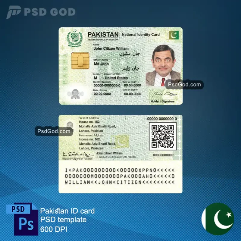 buy or download Pakistan fake ID card psd template - پاکستان جعلی شناختی کارڈ پی ایس ڈی ٹیمپلیٹ - download fake pakistani IDcard psd template