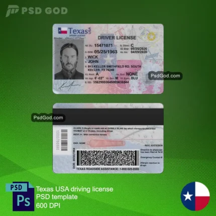 Buy or Download Texas USA fake driving license psd template - 购买或下载美国德克萨斯州假驾驶执照 PSD 模板 Buy or Download fake Texas driving license vector file - 购买或下载假德克萨斯州驾驶执照矢量文件