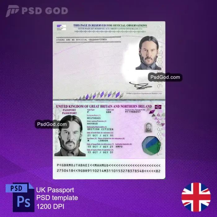 UK passport psd template- FUnited Kingdom passport template