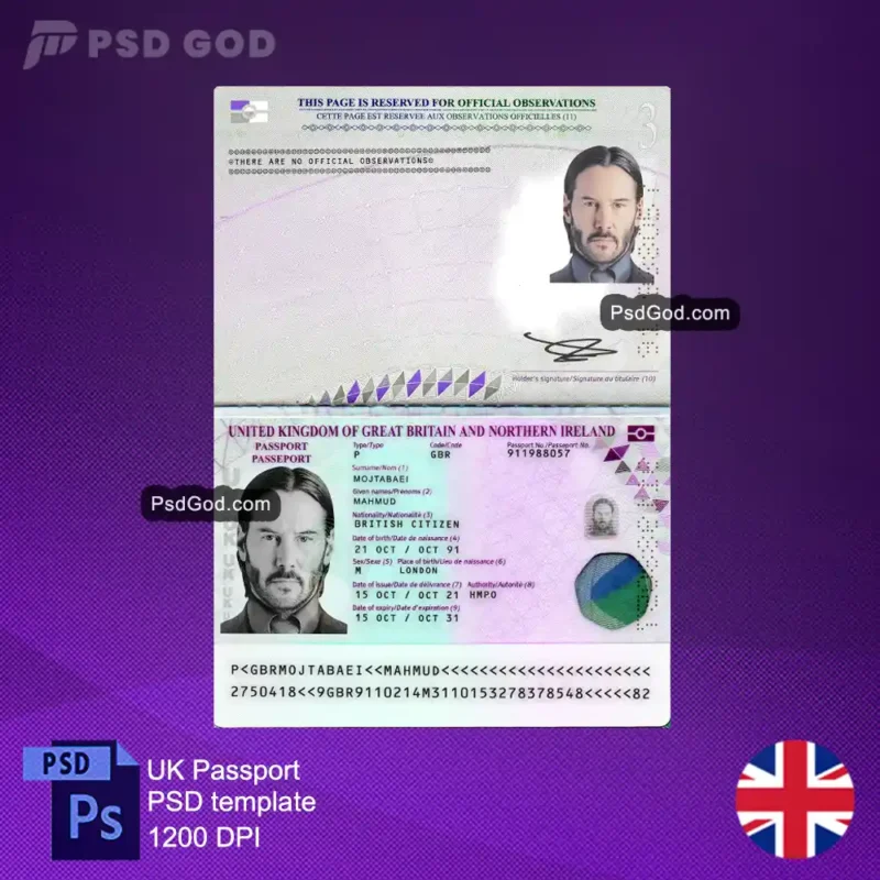 UK passport psd template- FUnited Kingdom passport template