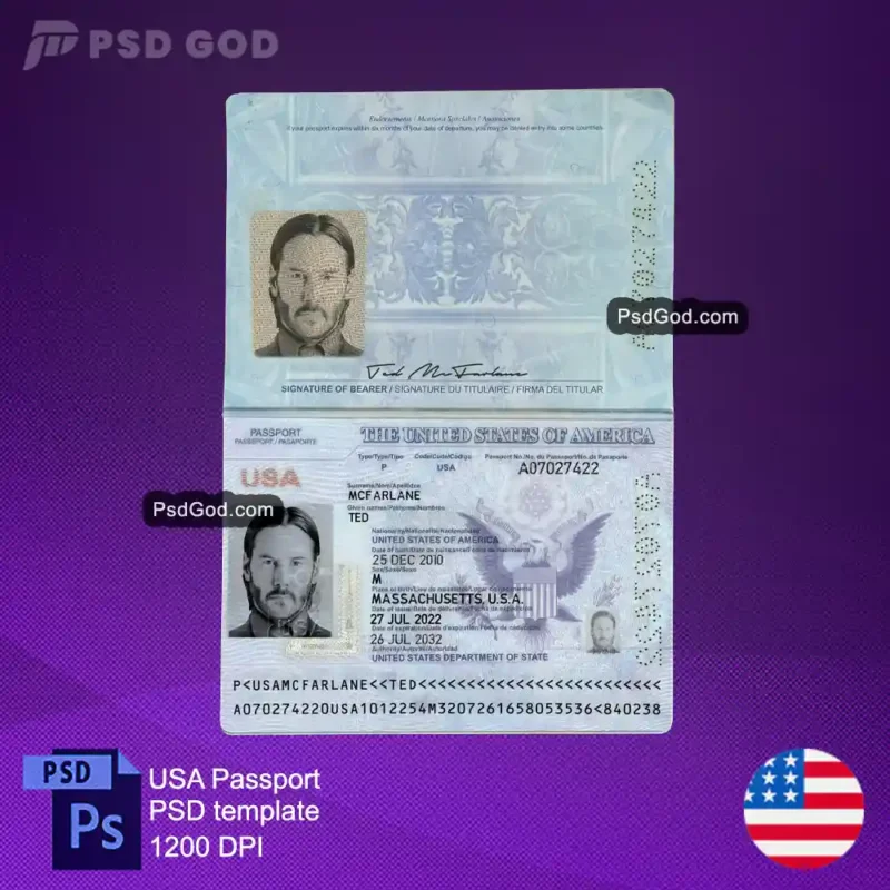 USA passport template- Fake USA passport template- uSA passport psd file